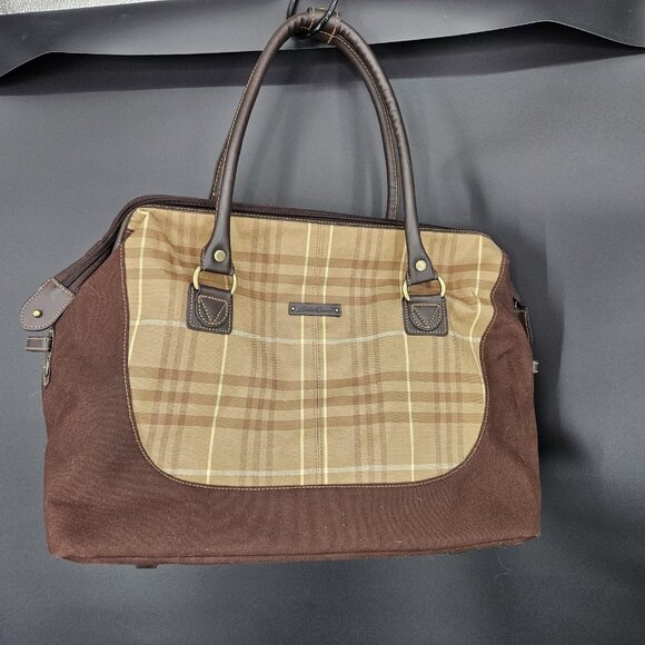 Eddie Bauer Handbags - Eddie Bauer Brown Plaid 18" Overnight Weekender Bag Soft Travel Tote Carry On